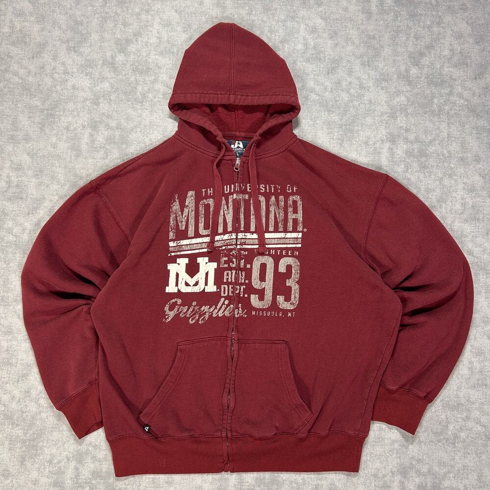 Y2K J America Montana Grizzlies burgundy sportswear fleece jacket mens L